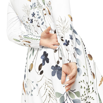 Floral Watercolor Midi Dance Dress — Long Sleeve Women’s AOP