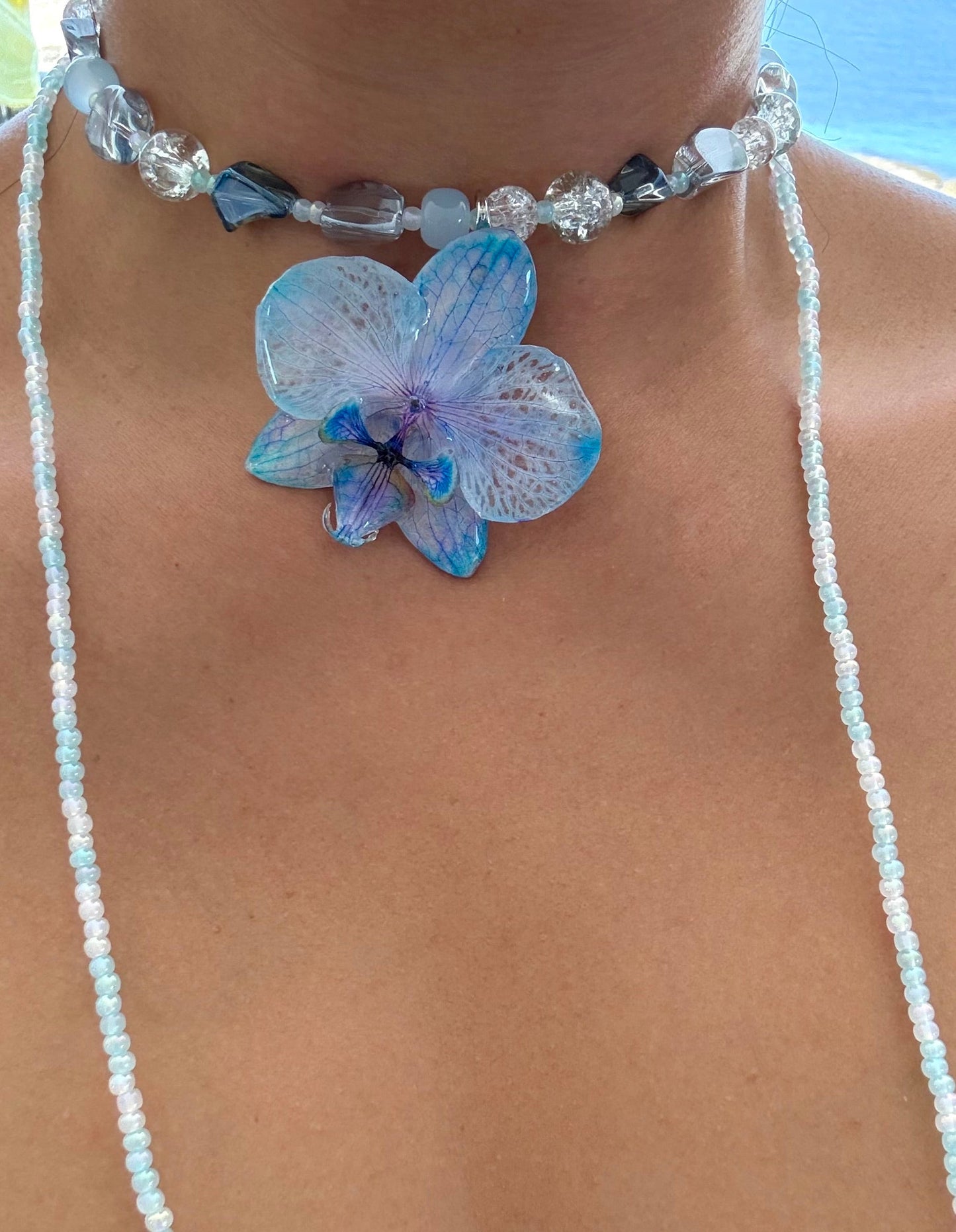 Handmade Baby Blue Orchid Necklace
