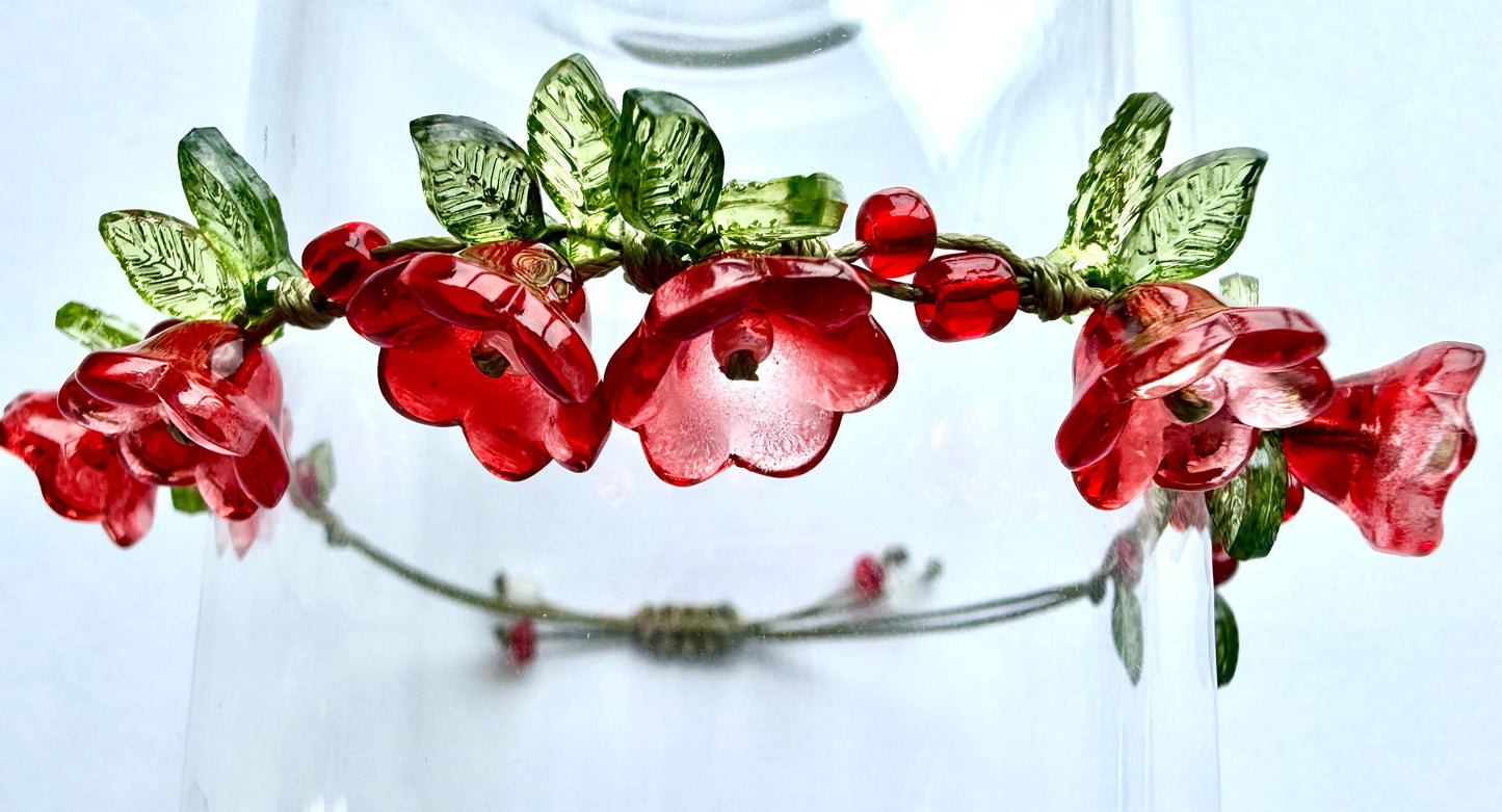 Handmade  Red Lily of the Valley Charm Bracelet