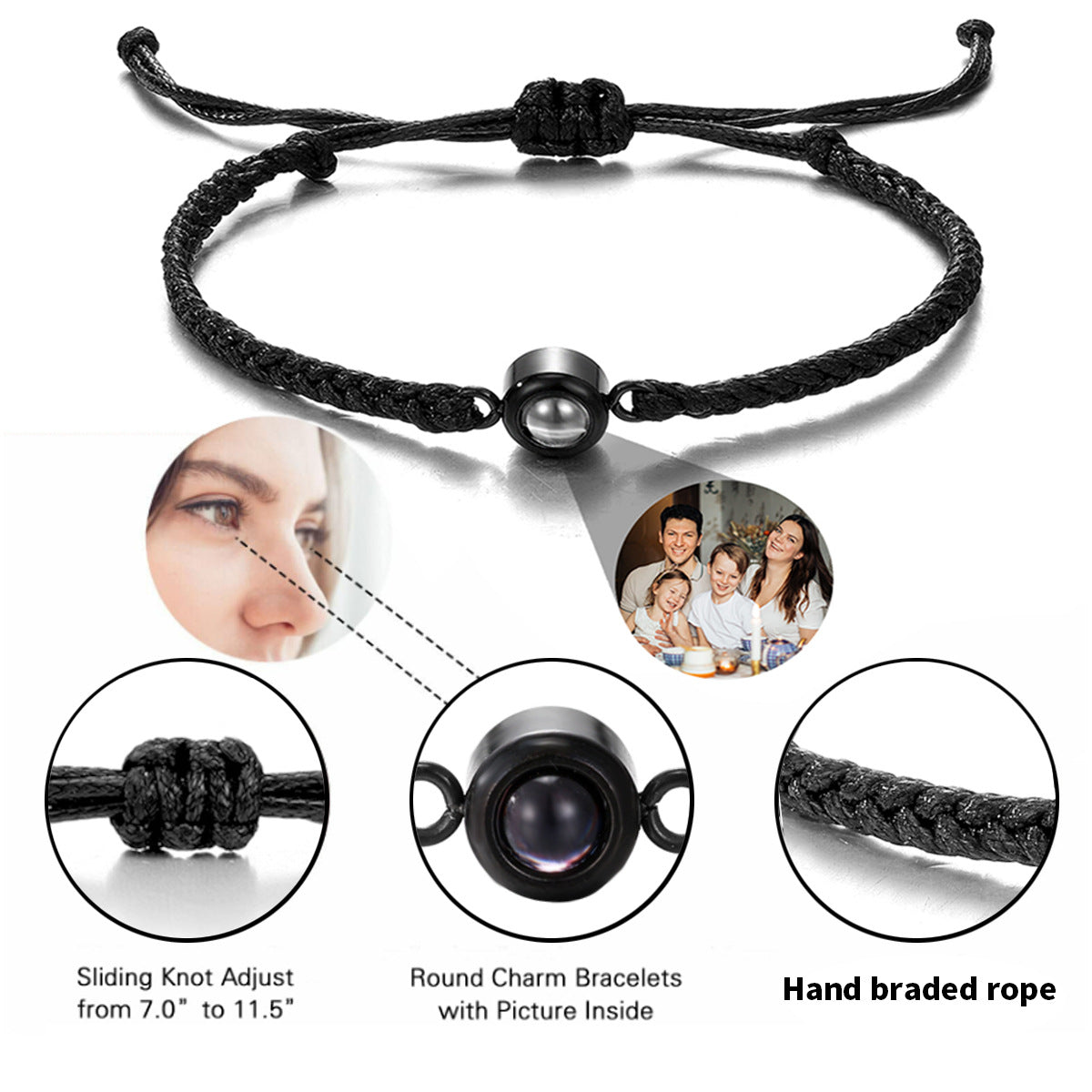 Personalized Circle Photo Projection Bracelet — Custom Memory Jewelry