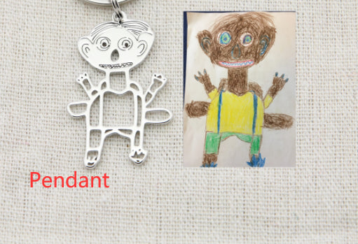 Personalized Kids Drawing Jewelry — Custom Artwork Necklace, Bracelet, Brooch, Keychain, Pendant & Stud