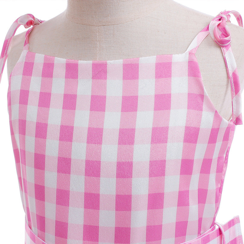 Strap Princess Childrens Plaid Dress With A Defined Waist Formal Gown