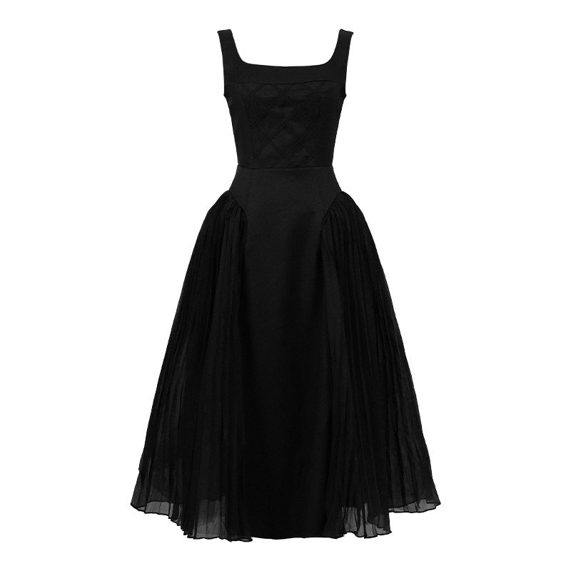 Design Sense Square-neck Cinched Pleated Dress