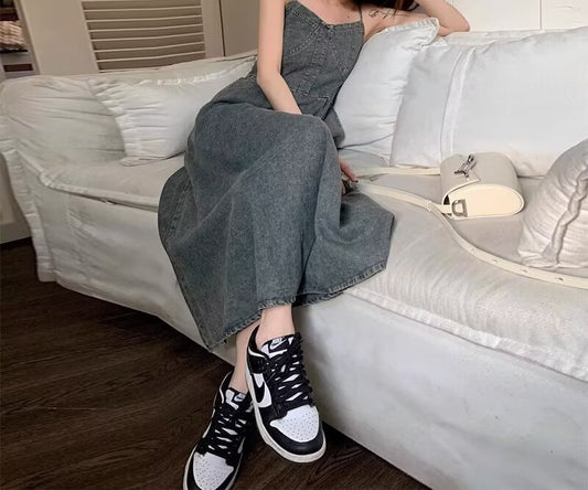Hot Girl Retro Denim Sling Dress Women's Clothing