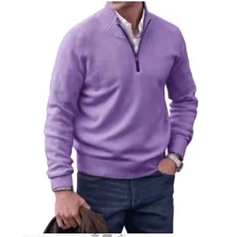 Men's Pullover Sweater Fashion Zipper Stand Collar Knitted Top