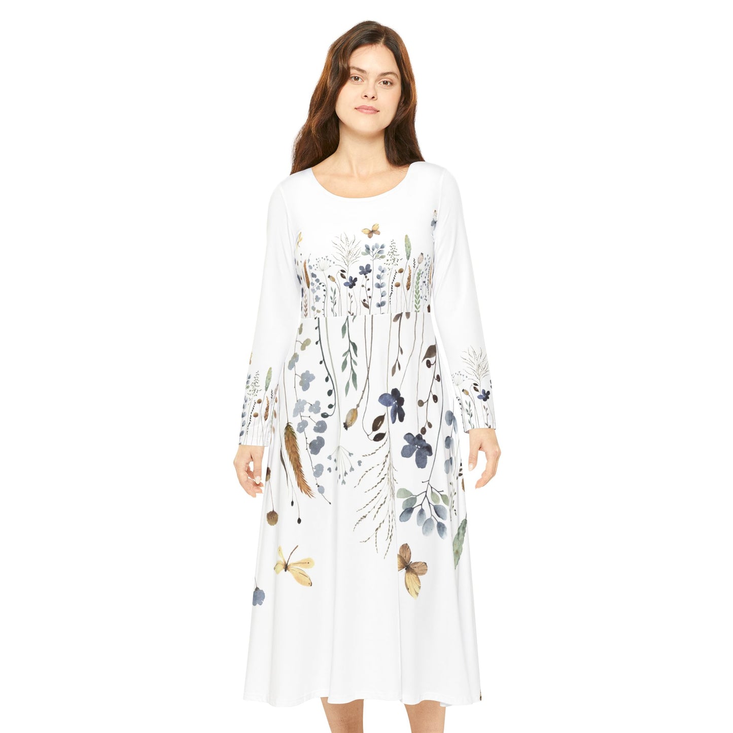 Floral Watercolor Midi Dance Dress — Long Sleeve Women’s AOP