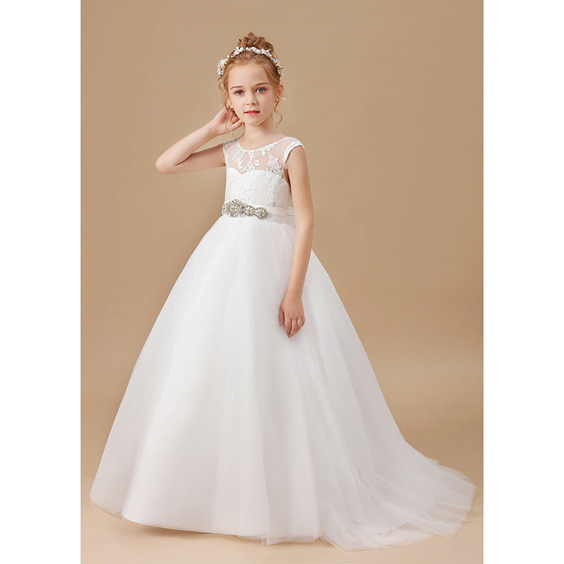 Girl's White Flower Girl Wedding Dress