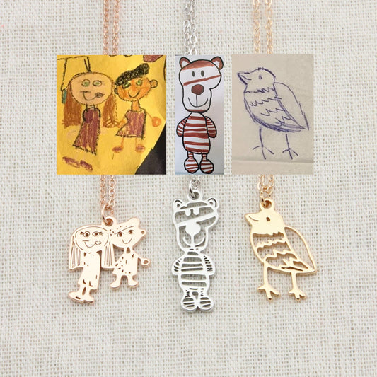 Personalized Kids Drawing Jewelry — Custom Artwork Necklace, Bracelet, Brooch, Keychain, Pendant & Stud