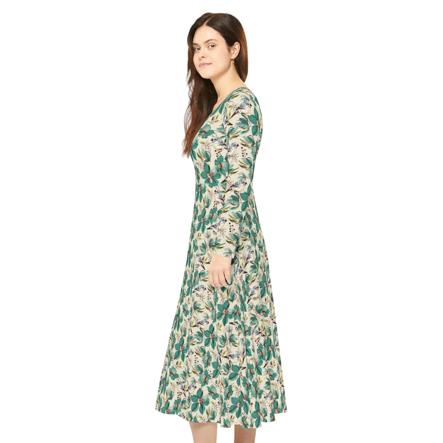 Floral Green Leaves Long-Sleeve Dance Dress – Vintage Botanical AOP