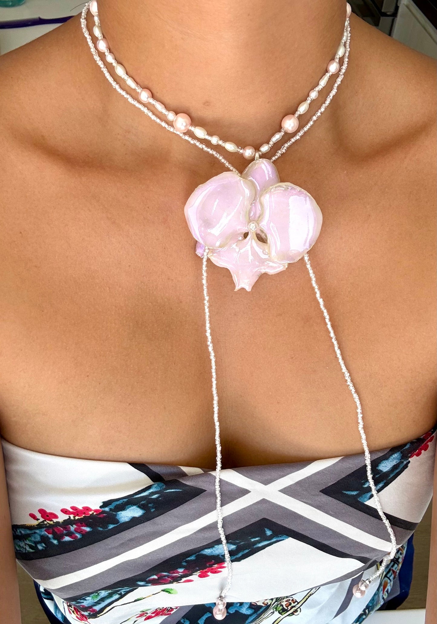 HandMade Soft Pastel Pink Orchid Necklace