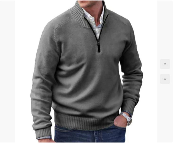 Men's Pullover Sweater Fashion Zipper Stand Collar Knitted Top