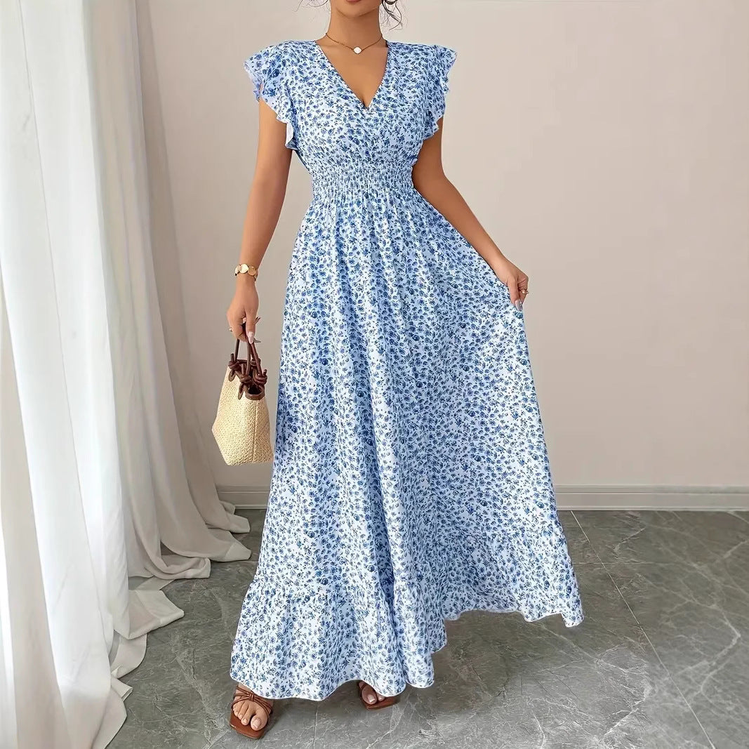 Womens Fashion Casual Floral Short-Sleeve Dress