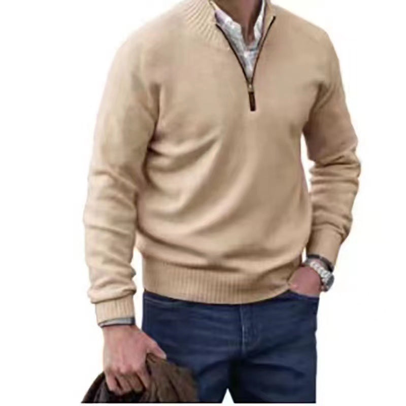 Men's Pullover Sweater Fashion Zipper Stand Collar Knitted Top