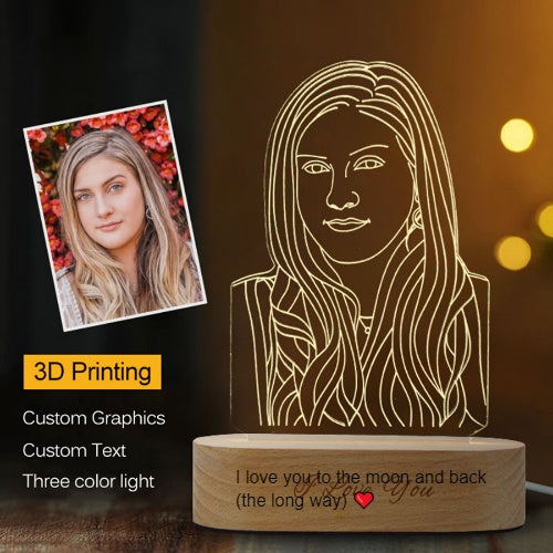 Personalized 3D Head Engraving Stereo Photo Light — Custom Gift for Mom, Dad & Couples