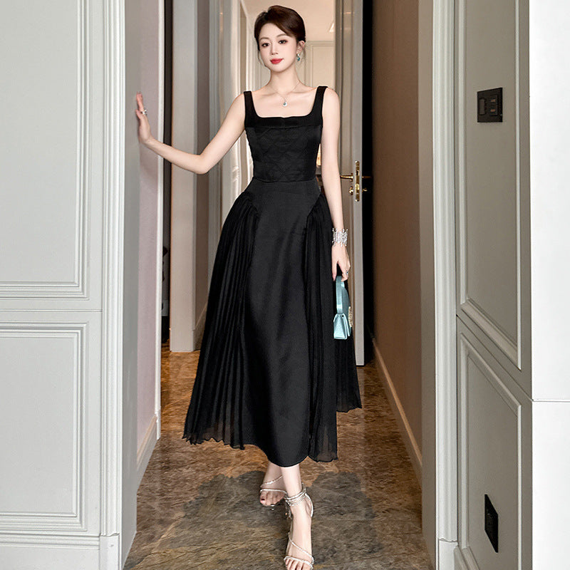 Design Sense Square-neck Cinched Pleated Dress