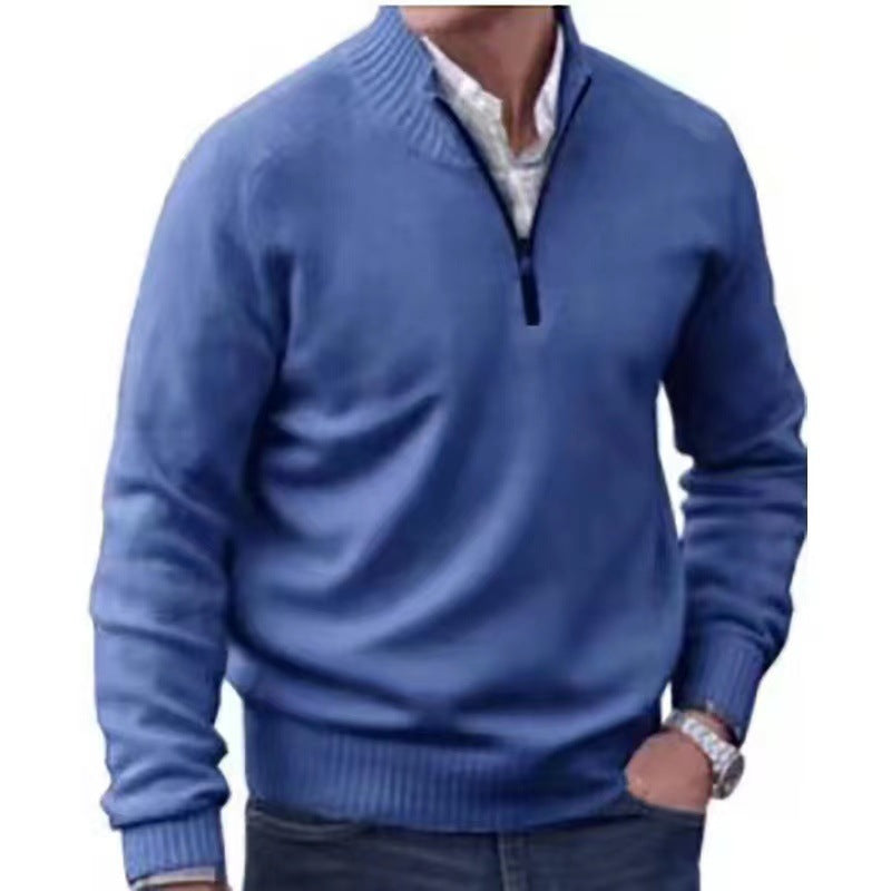 Men's Pullover Sweater Fashion Zipper Stand Collar Knitted Top