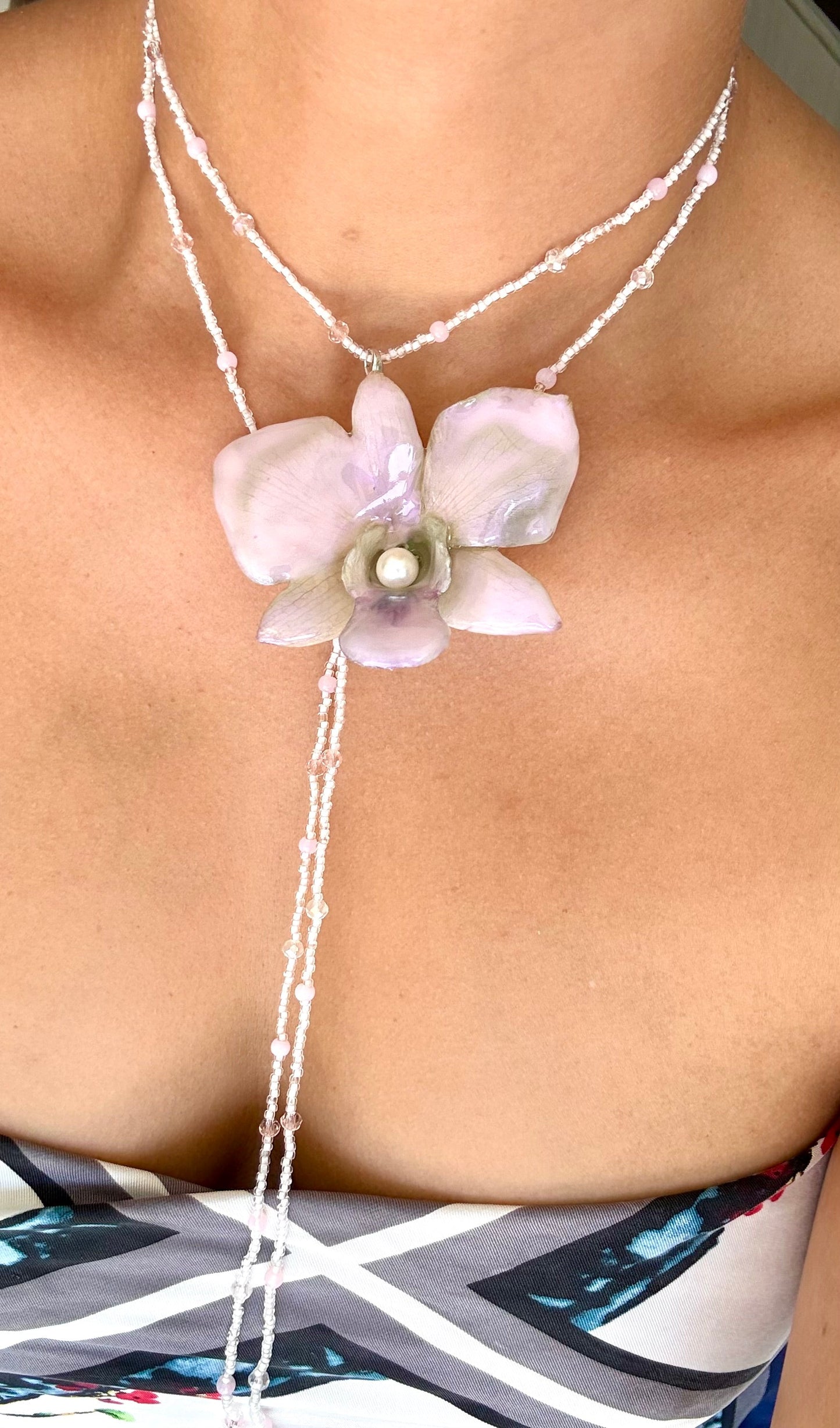 Handmade Blush Pink Orchid Necklace