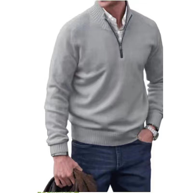 Men's Pullover Sweater Fashion Zipper Stand Collar Knitted Top
