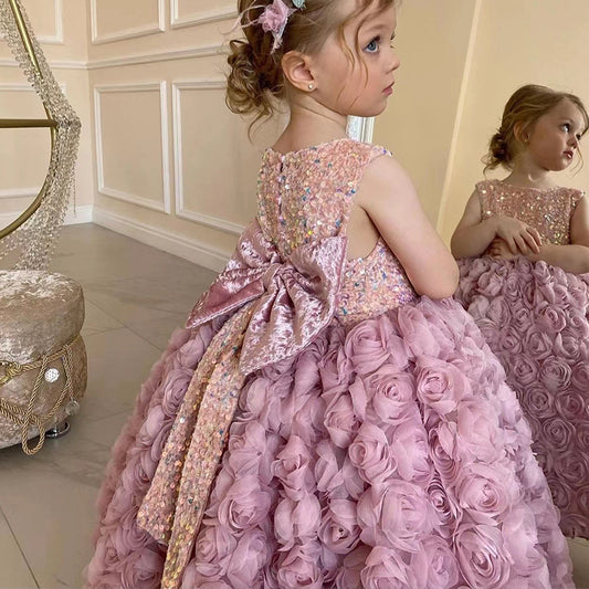 Western-style Rose Princess Dress For Little Girls
