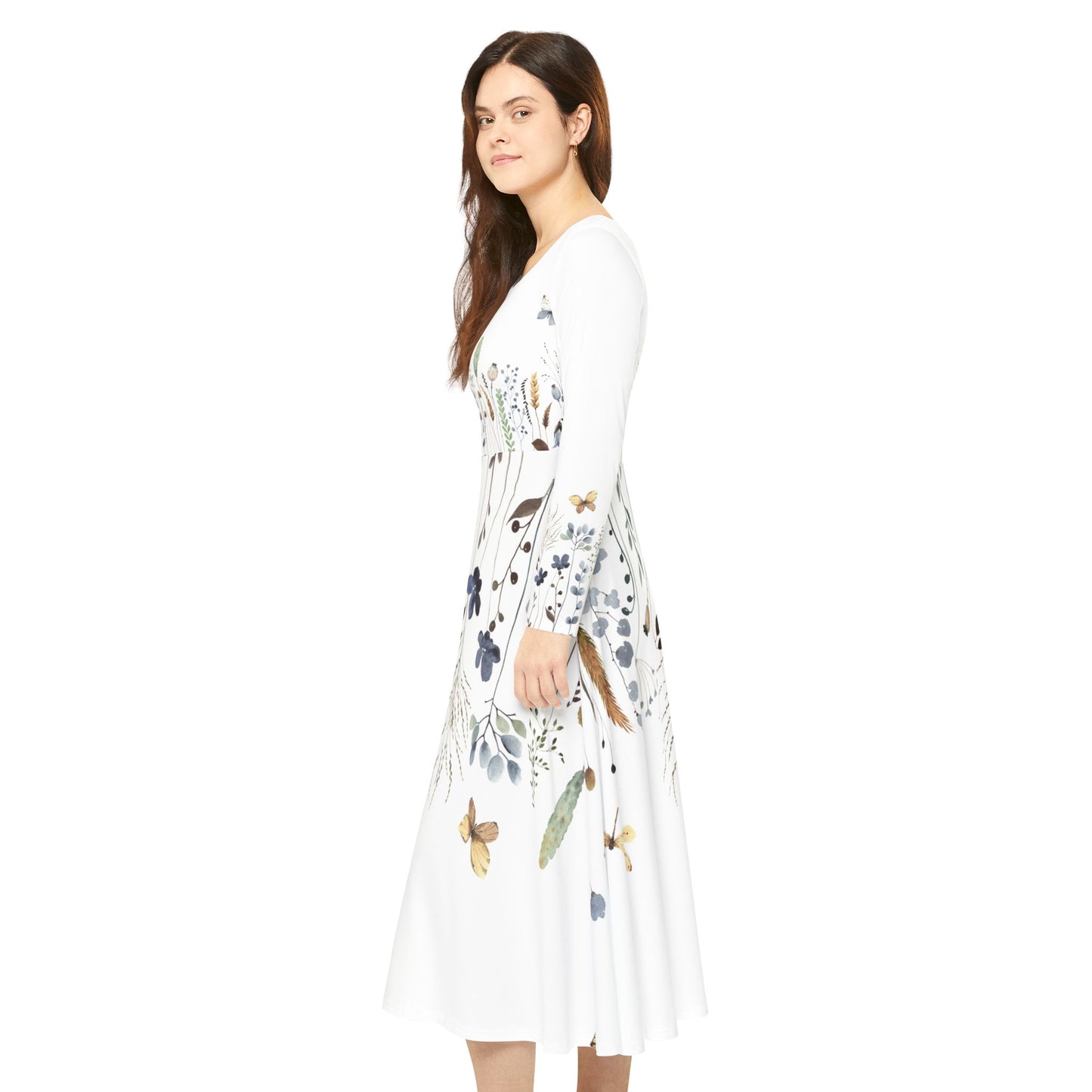 Floral Watercolor Midi Dance Dress — Long Sleeve Women’s AOP