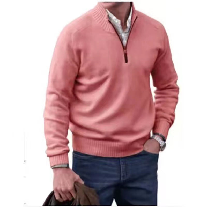 Men's Pullover Sweater Fashion Zipper Stand Collar Knitted Top