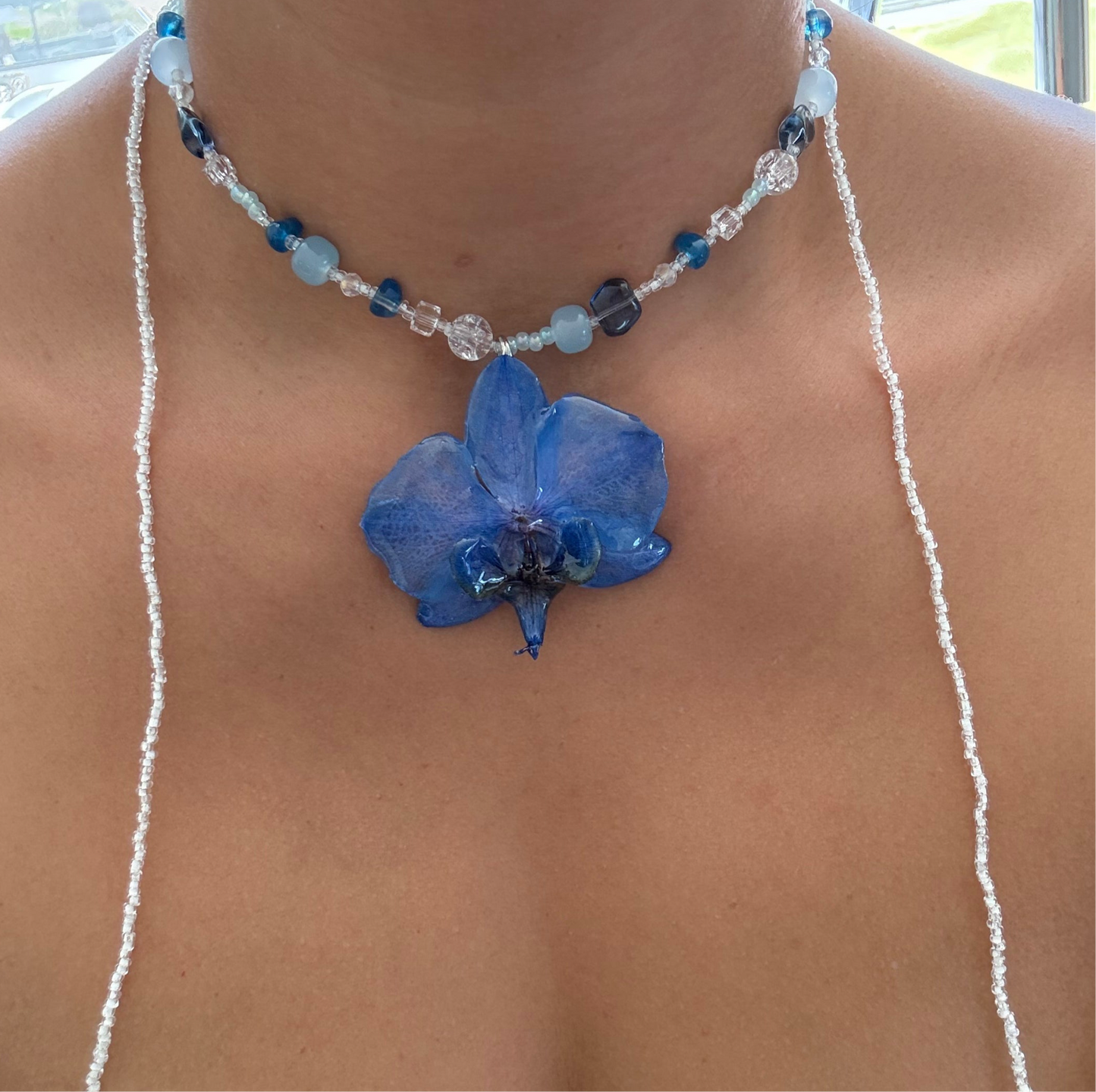 HandMade Sapphire Blue Orchid Necklace