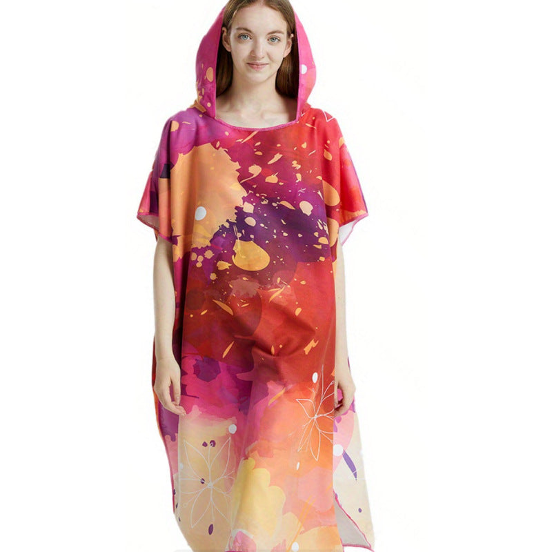 Floral Hooded Laundry Quick-drying Towel Cloak Bathrobe