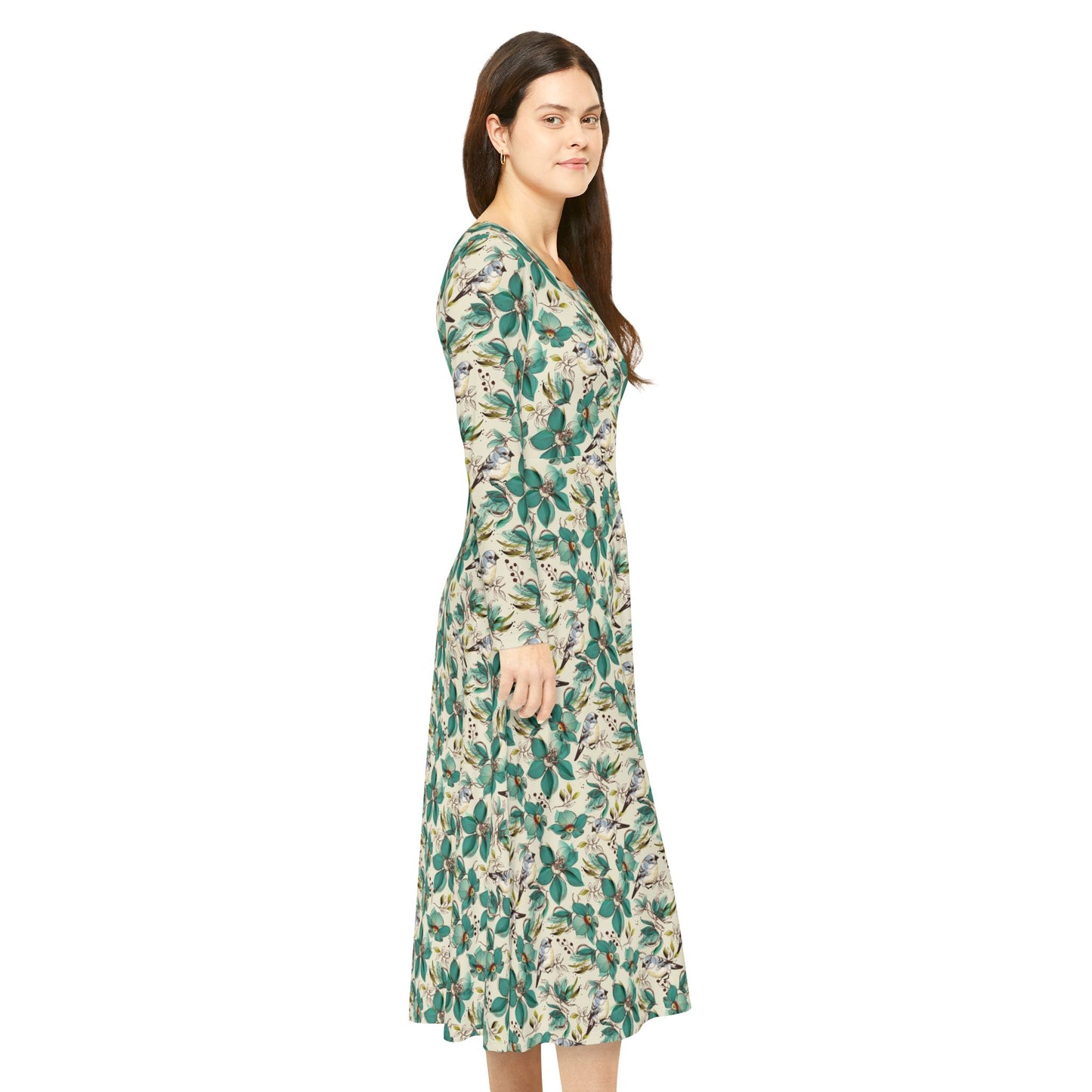 Floral Green Leaves Long-Sleeve Dance Dress – Vintage Botanical AOP