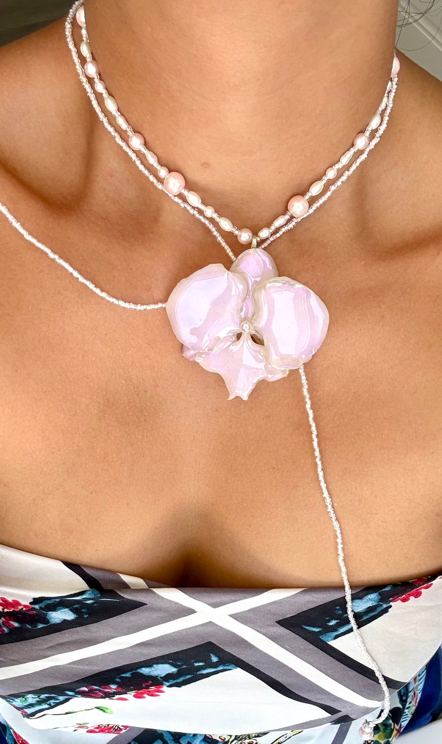 HandMade Soft Pastel Pink Orchid Necklace