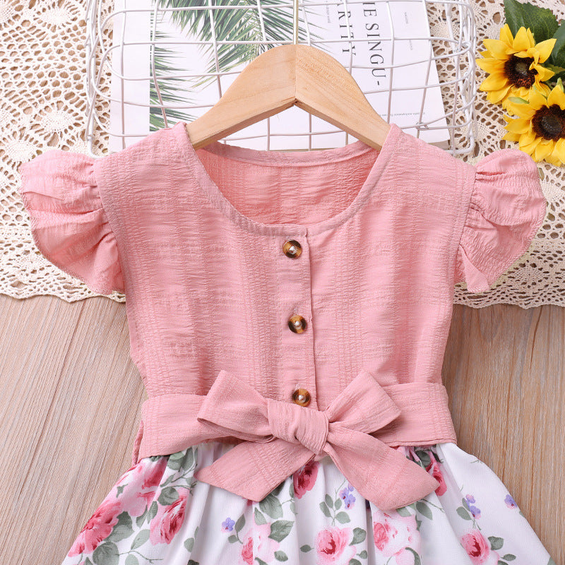 Stitching Floral Girls' Princess Dress