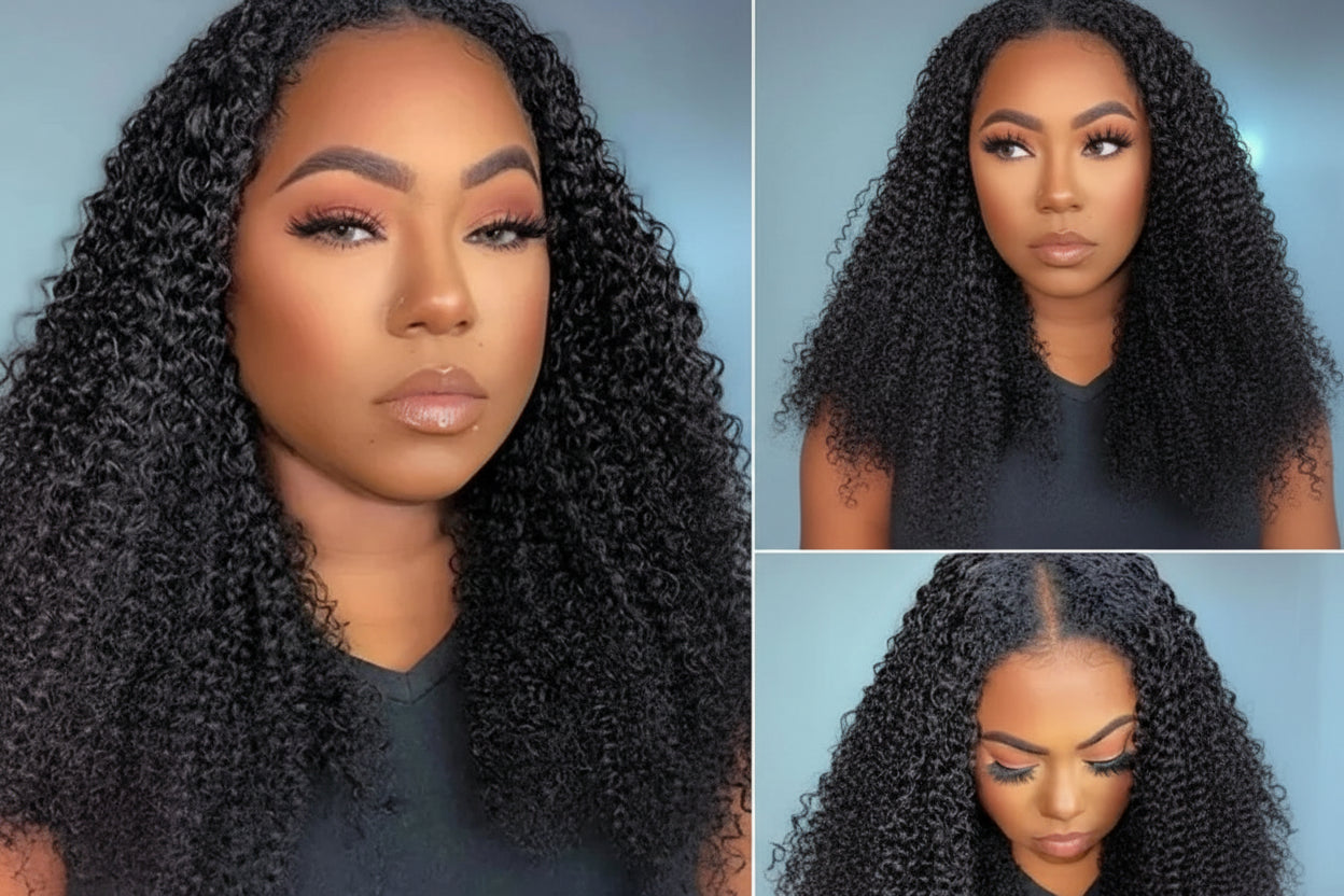 Kinky Curly V Part Wig 100% Human Hair — Clip-In with Drawstring | 180% Density