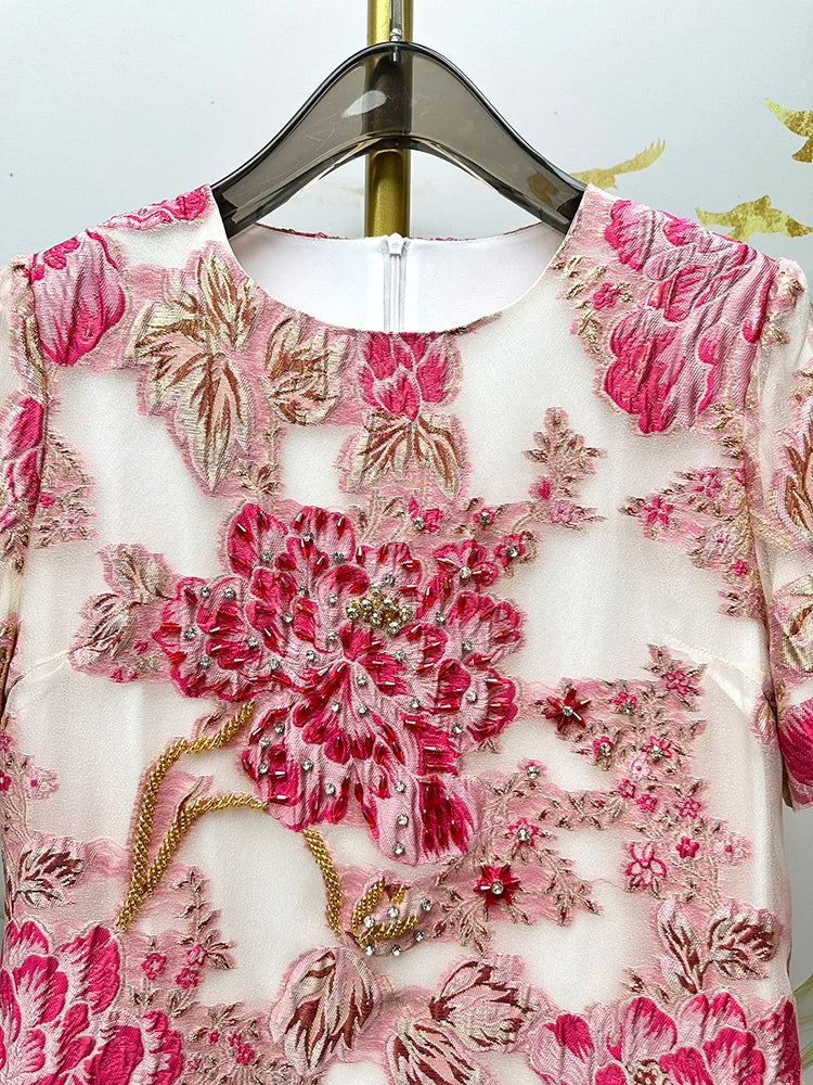 Women's Luxury Organza Embroidery Beaded A-Line Dress — French Elegant Style