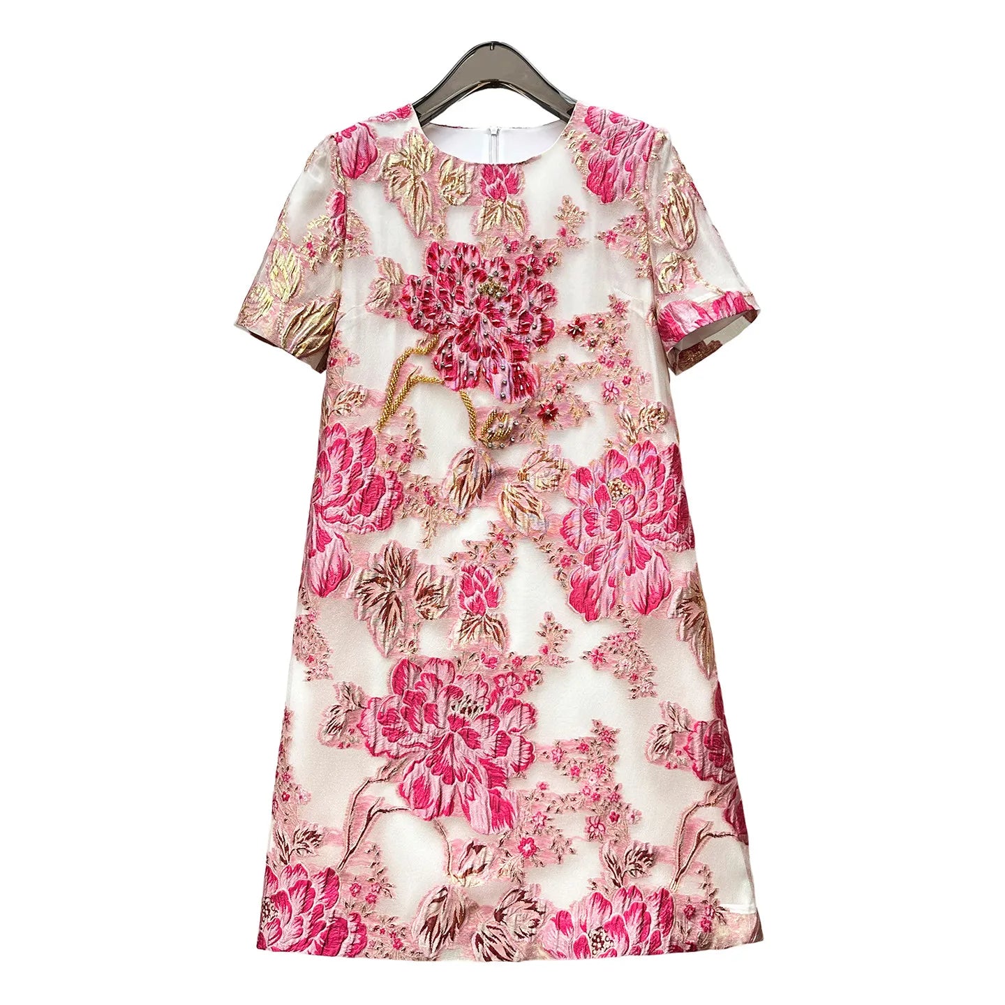 Women's Luxury Organza Embroidery Beaded A-Line Dress — French Elegant Style