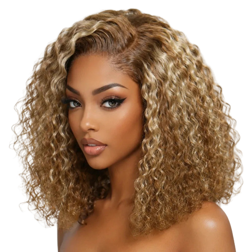 7x5 Bye-Bye Slip™ Lace Honey Blonde Highlights Voluminous Curly Bob Wig | 180% Density Glueless Human Hair