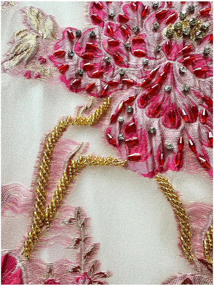 Women's Luxury Organza Embroidery Beaded A-Line Dress — French Elegant Style