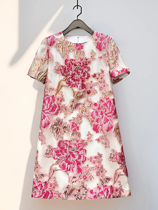 Women's Luxury Organza Embroidery Beaded A-Line Dress — French Elegant Style