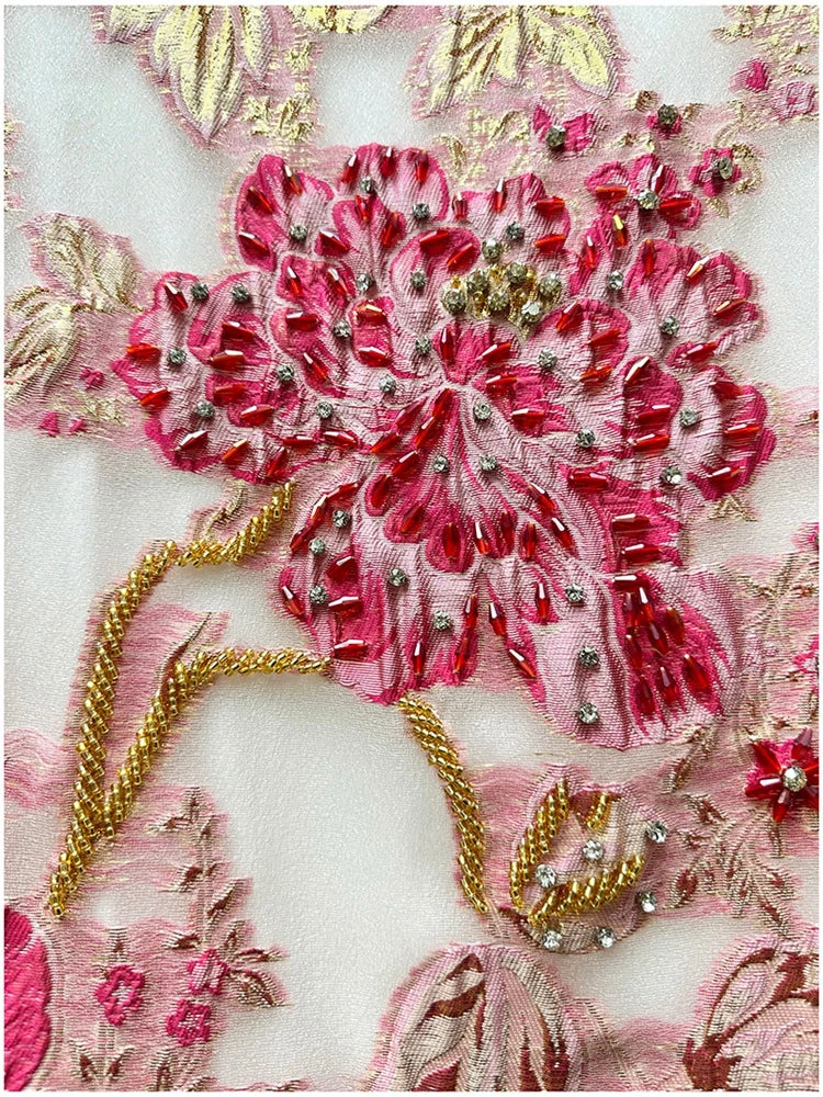 Women's Luxury Organza Embroidery Beaded A-Line Dress — French Elegant Style