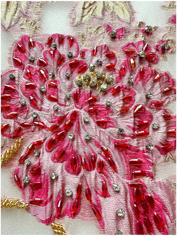 Women's Luxury Organza Embroidery Beaded A-Line Dress — French Elegant Style