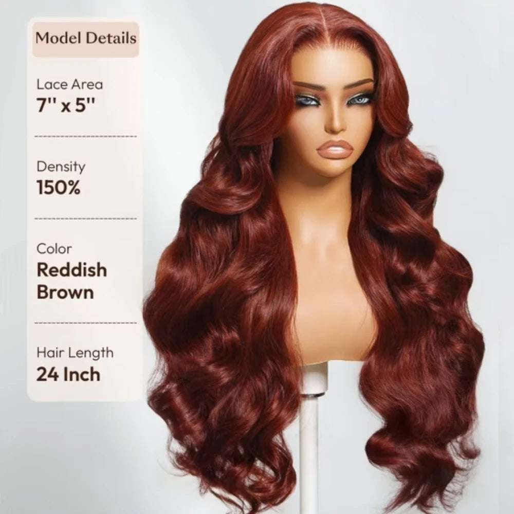 Warm Sun-Kissed Reddish Brown Body Wave Wig | Glueless 7x5 Lace, Pre-Cut & Pre-Bleached