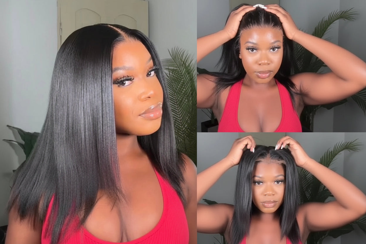 Hair Blunt Cut Bob Wigs Human Hair 7x5 Lace Glueless Short Straight Bob Wigs Yaki Straight Bob Wigs