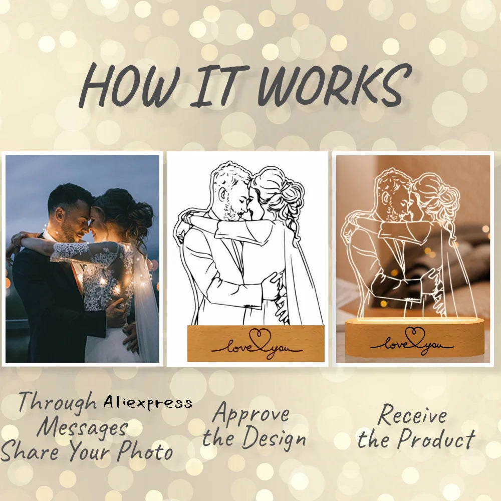 Personalized DIY 3D Photo Lamp — Custom Night Light with Photo & Text Engraving