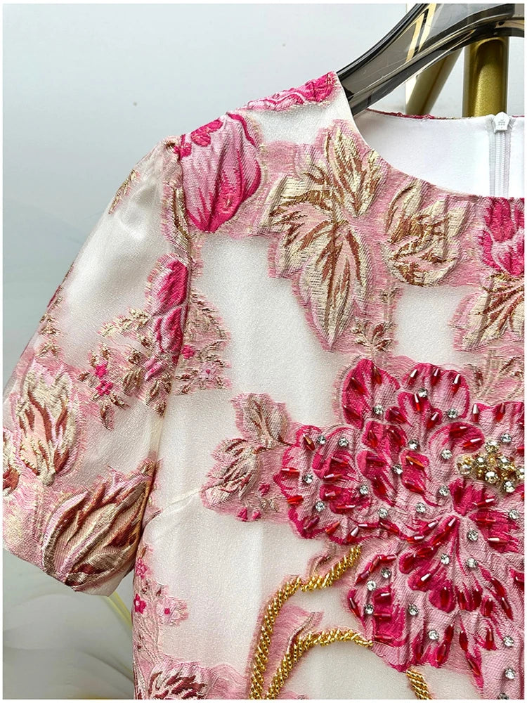 Women's Luxury Organza Embroidery Beaded A-Line Dress — French Elegant Style