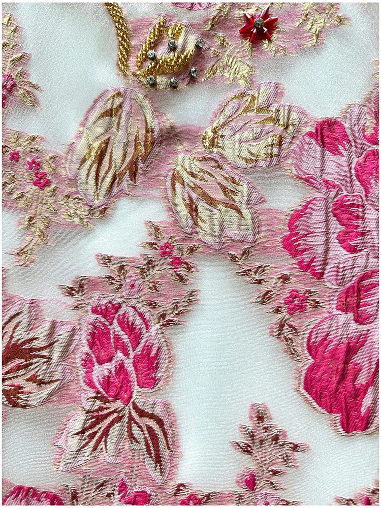 Women's Luxury Organza Embroidery Beaded A-Line Dress — French Elegant Style