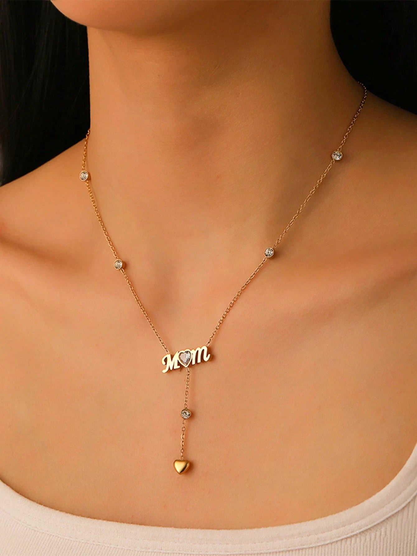 CE RHOS Certificate Stainless Steel 18K Gold-Plated Heart Pendant Necklace Tiger's Eye Brown Gemstone For Mom Mother Days Gifts
