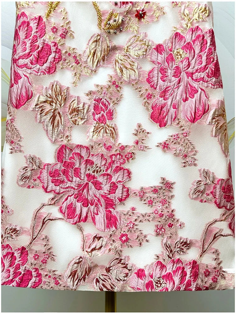 Women's Luxury Organza Embroidery Beaded A-Line Dress — French Elegant Style