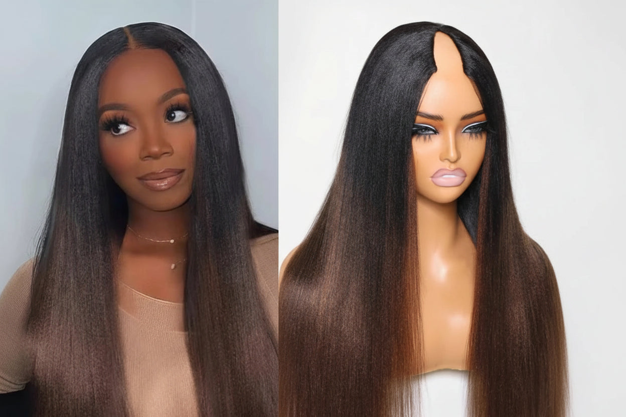 Yaki Straight V Part Wig 100% Human Hair — Minimal Leave Out | 150% Density