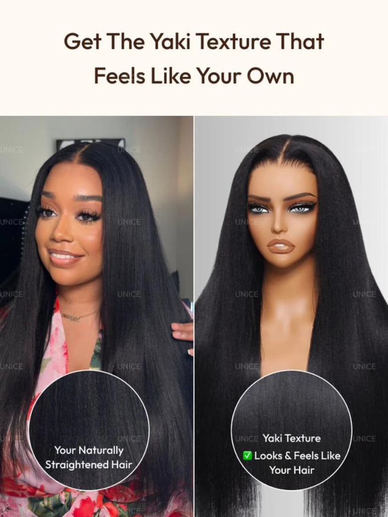 No-Slip 7x5 Lace Yaki Straight Wig With Drawstring 100% Human Hair Glueless Wigs Pre Cut Pre Bleached Wig for Beginners