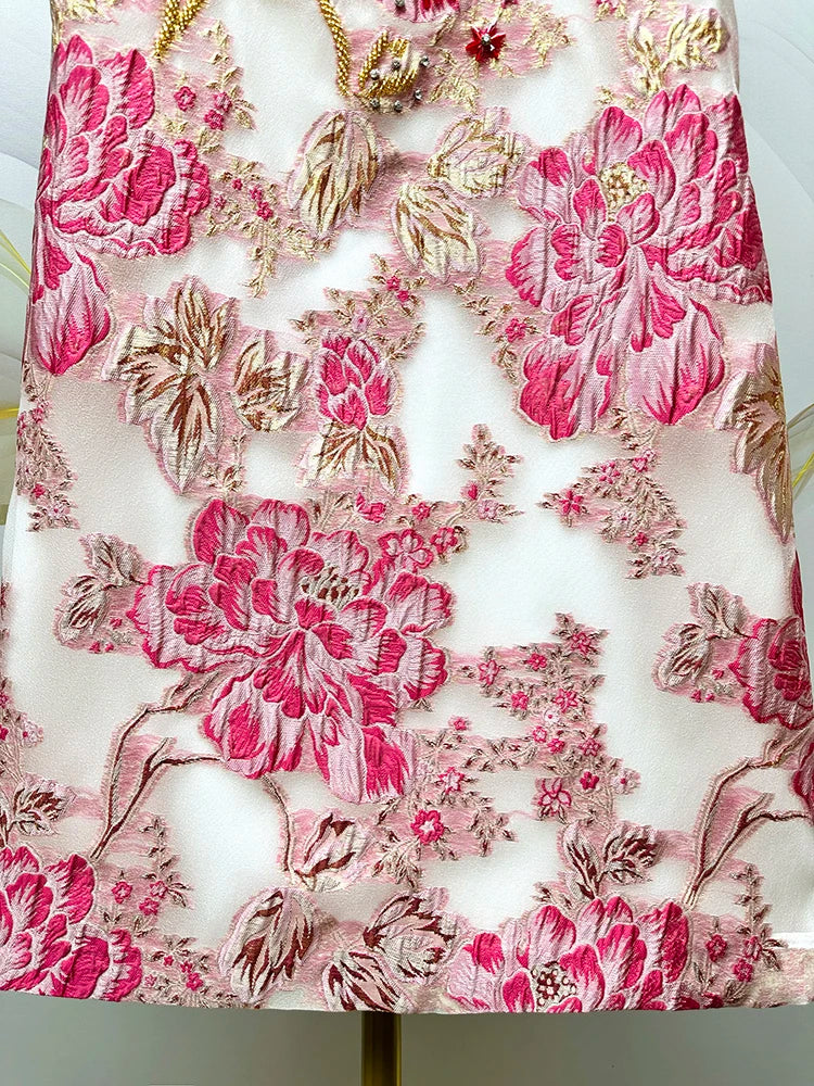 Women's Luxury Organza Embroidery Beaded A-Line Dress — French Elegant Style