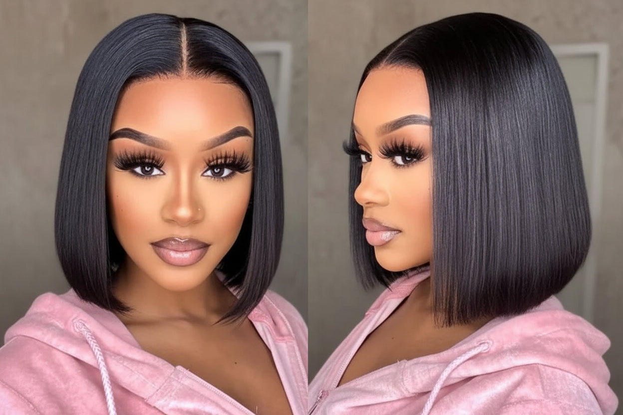 Hair Blunt Cut Bob Wigs Human Hair 7x5 Lace Glueless Short Straight Bob Wigs Yaki Straight Bob Wigs
