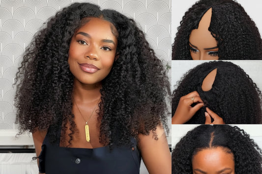 Kinky Curly V Part Wig 100% Human Hair — Clip-In with Drawstring | 180% Density